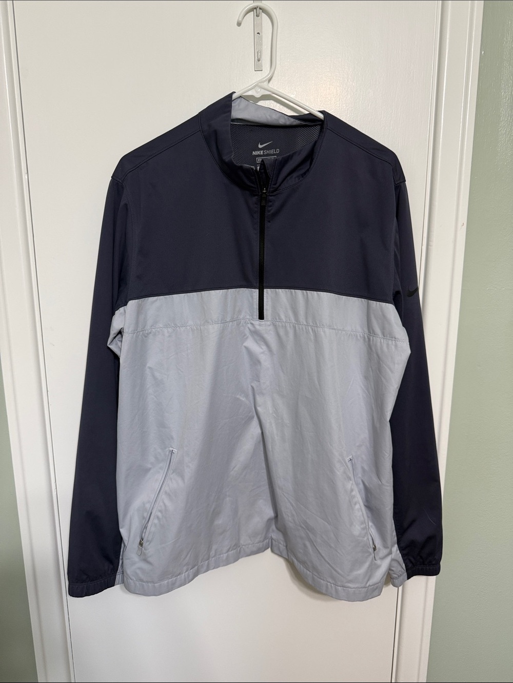 Nike Shield Two-Tone Quarter-Zip Windbreaker Jacket - Navy & Light Gray